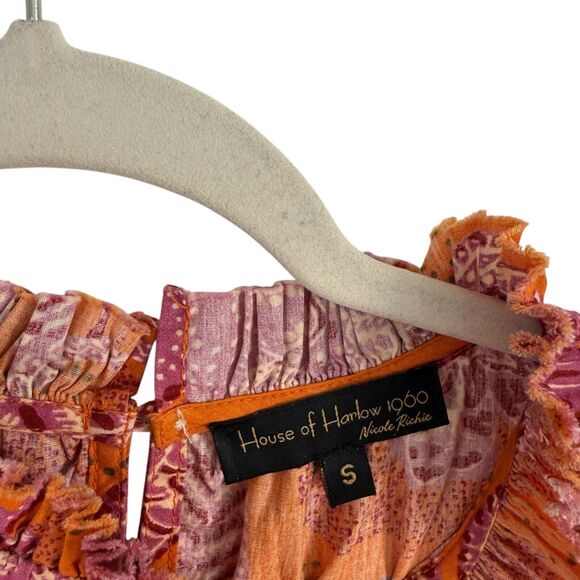House of Harlow1960 x Nicole Richie Orange Floral Mini Dress Preppy Womens Small - Picture 4 of 9